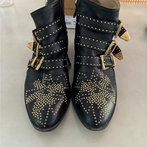Chloe Susanna Studded Leather Ankle Boots in black and gold. - Picture 2 of 13